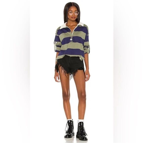 Free People NWT Peyton Rugby Tee in Army Navy Combo Size XS - Picture 10 of 13